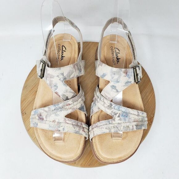 Clarks Sandals Women 7 Brynn Step Slide‎ Floral Low Wedge Platform Comfort Shoes - Picture 4 of 13